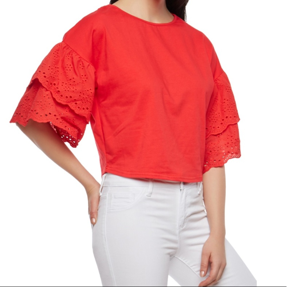 Tiered Eyelet Sleeve Top